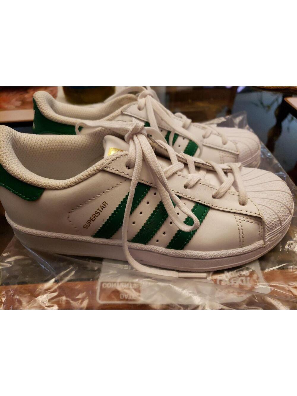 Adidas Superstar White and Green Sneakers